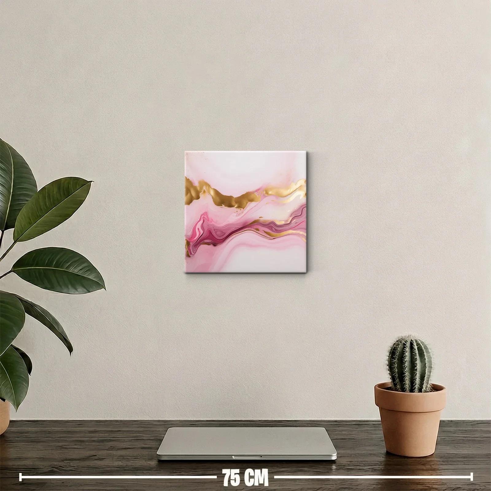 Cuadro decorativo con diseño abstracto en tonos rosas y dorados — miniatura 2