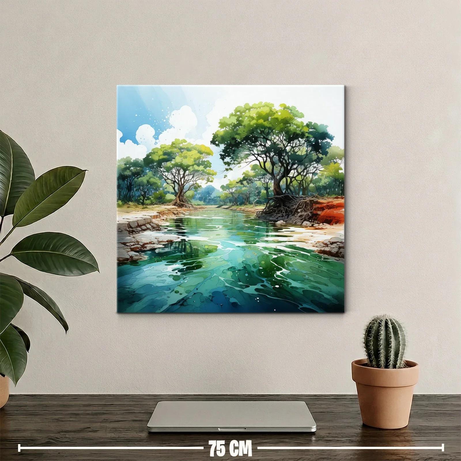Paisaje natural con río y árboles frondosos verdes — miniatura 2