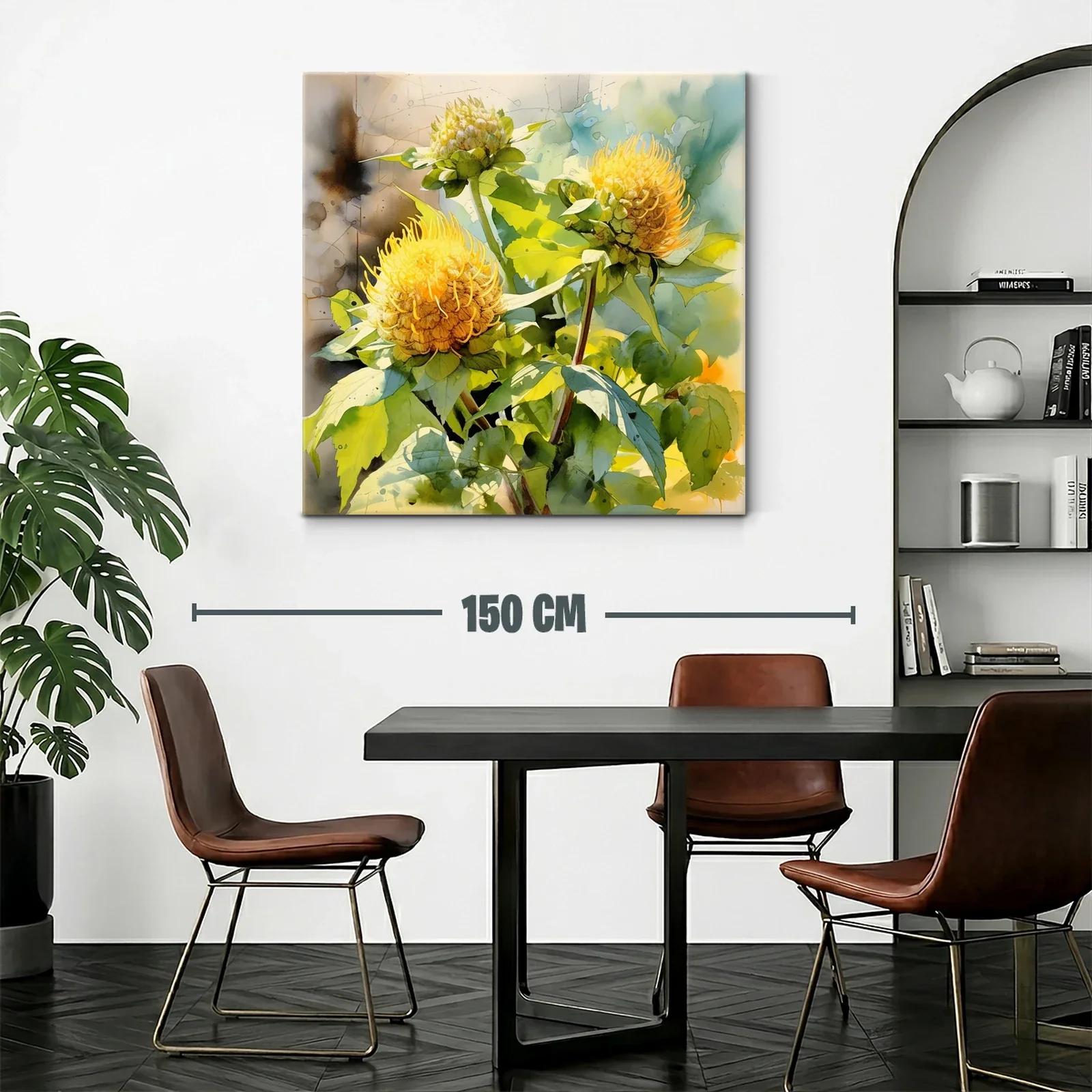 Cuadro floral vibrante con tonos amarillos y verdes naturales — miniatura 2