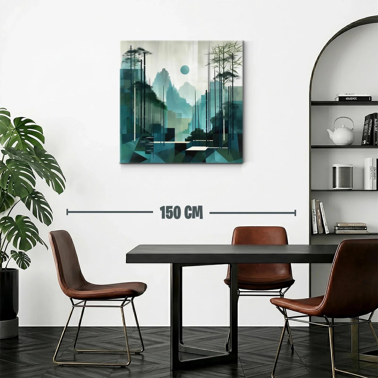 Paisaje abstracto con montañas y bambú en tonos verdes — miniatura 2
