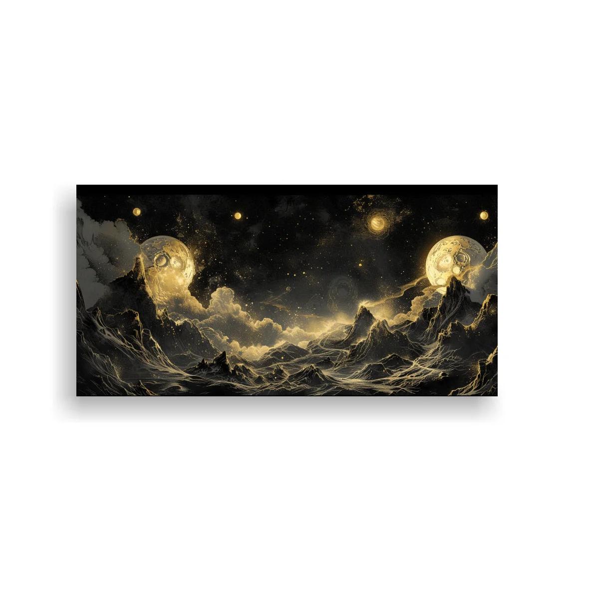 Cuadro paisaje cósmico con dos lunas brillantes — imagen principal