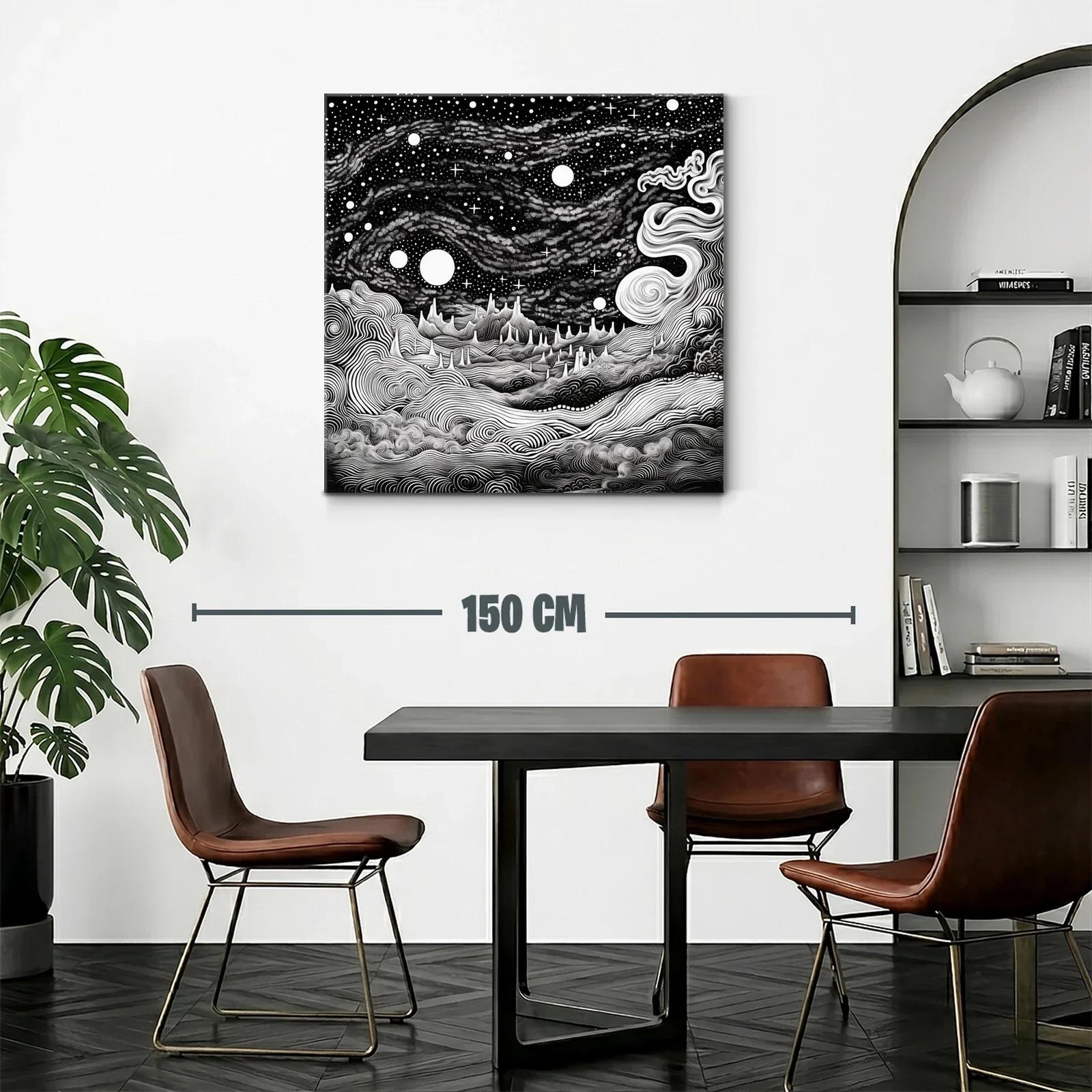 Paisaje cósmico en blanco y negro con formas onduladas — miniatura 2