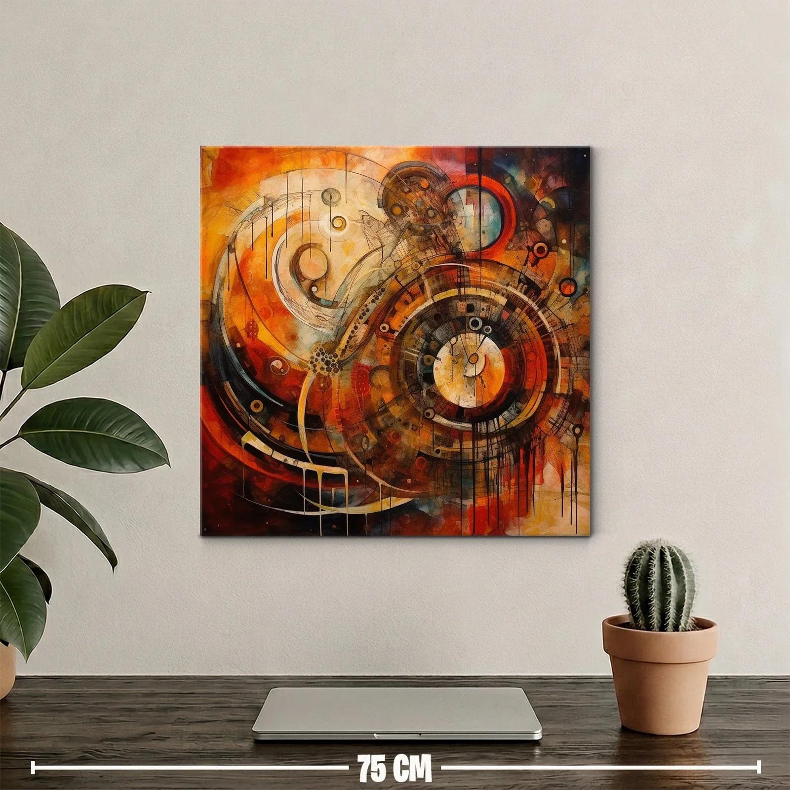 Cuadro abstracto con formas circulares y tonos cálidos intensos — miniatura 2