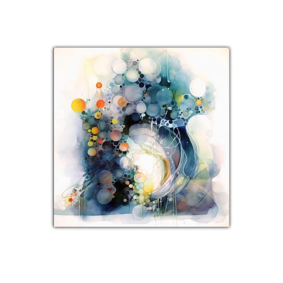 Composición abstracta con burbujas en tonos azules y naranjas — imagen principal