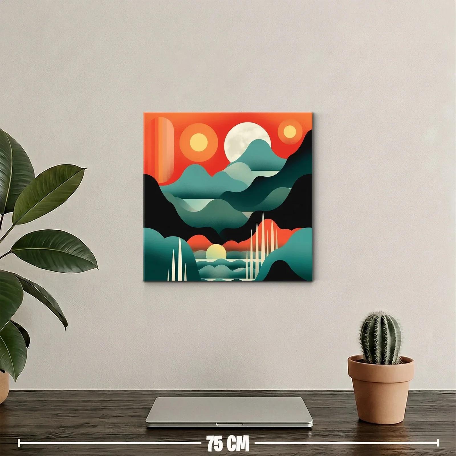 Cuadro moderno con paisaje abstracto y sol brillante — miniatura 2