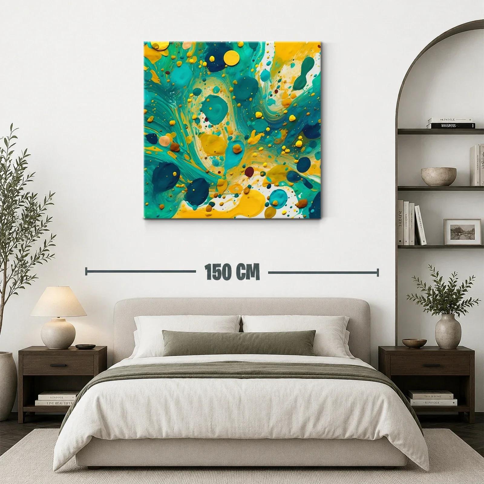 Composición abstracta en tonos turquesa y amarillo vibrante — miniatura 3