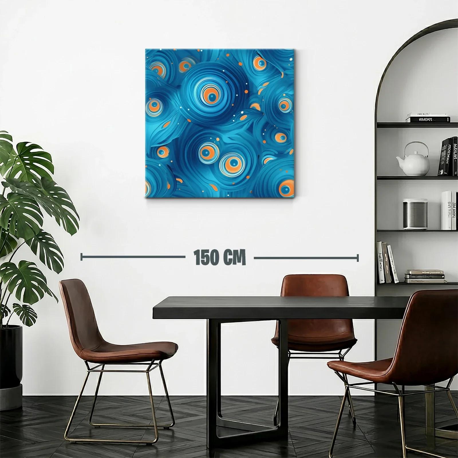 Cuadro abstracto en azules con detalles en naranja vibrante — miniatura 2