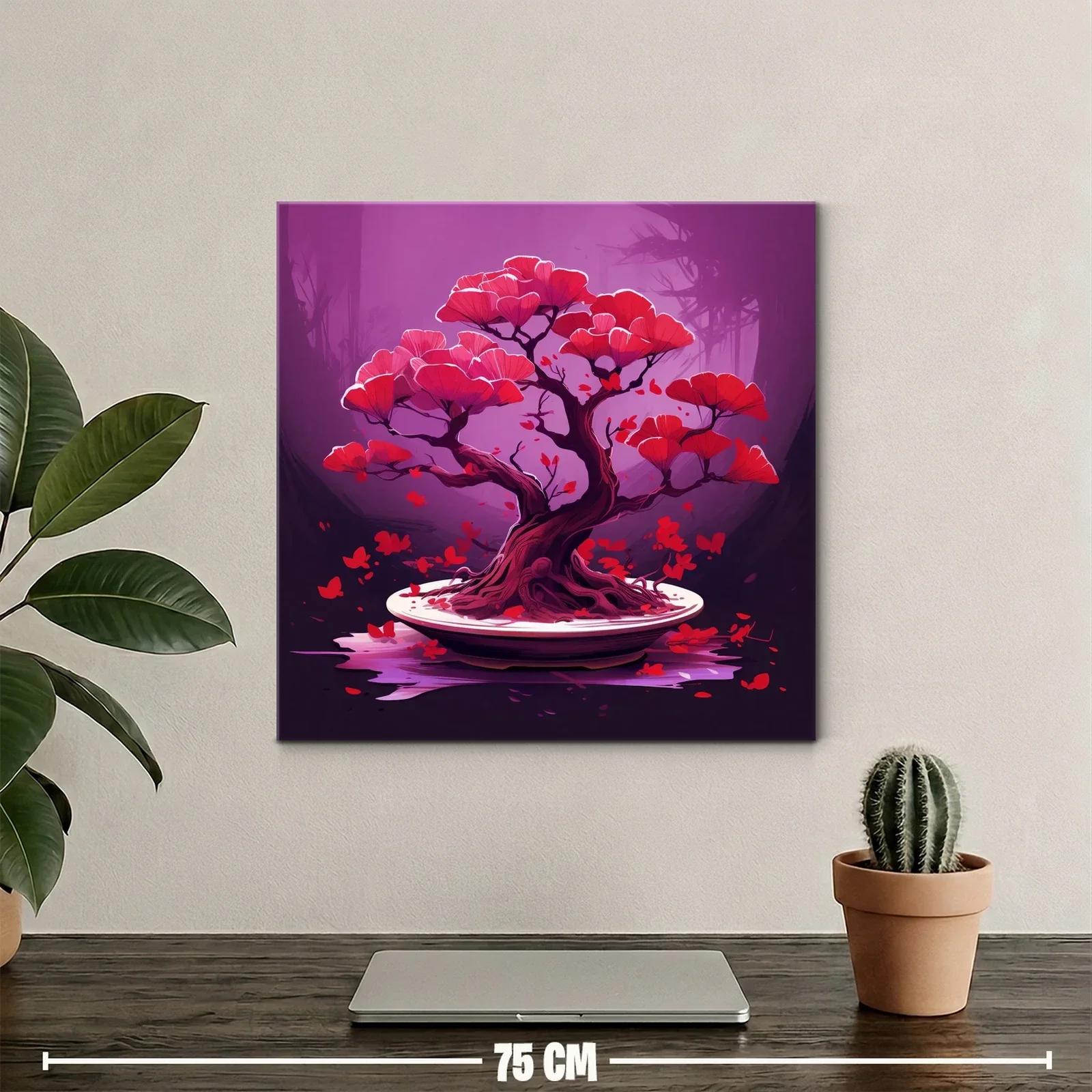 Árbol bonsái con flores rojas sobre fondo lila vibrante — miniatura 2