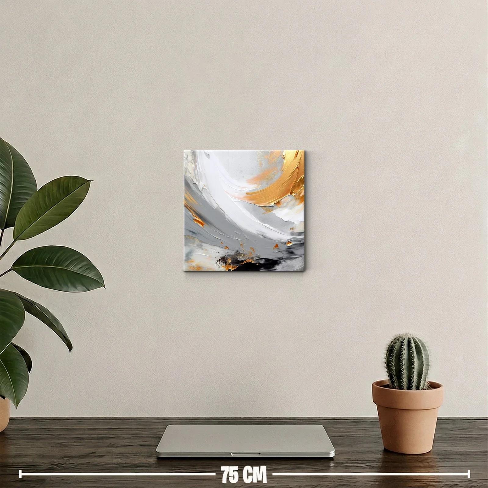 Cuadro abstracto con tonos grises y dorados elegantes — miniatura 2