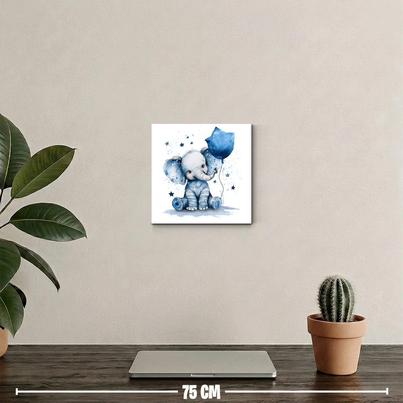 Elefante azul con globo y estrellas para habitación infantil — miniatura 2
