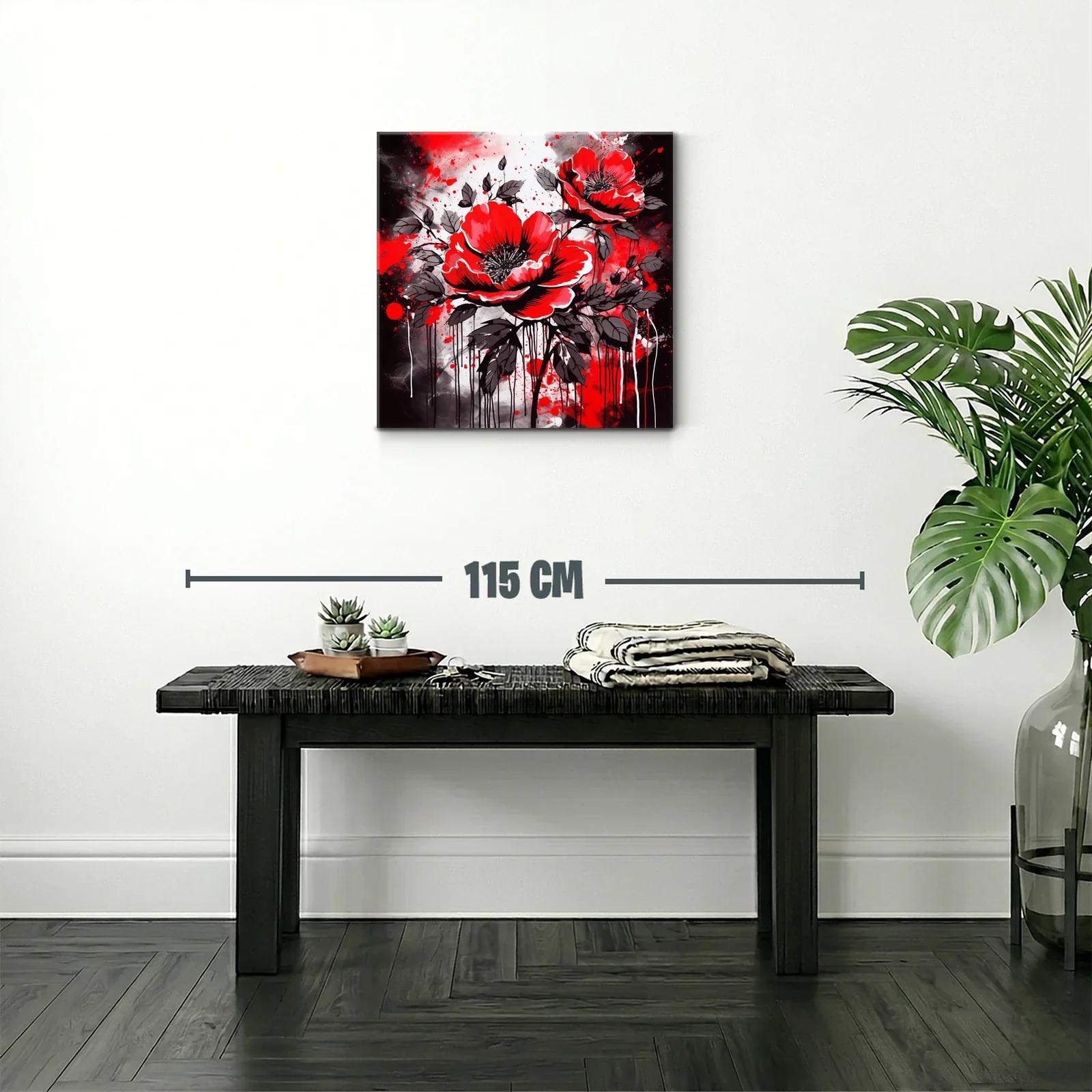 Cuadro floral con amapolas rojas y contraste oscuro — miniatura 2