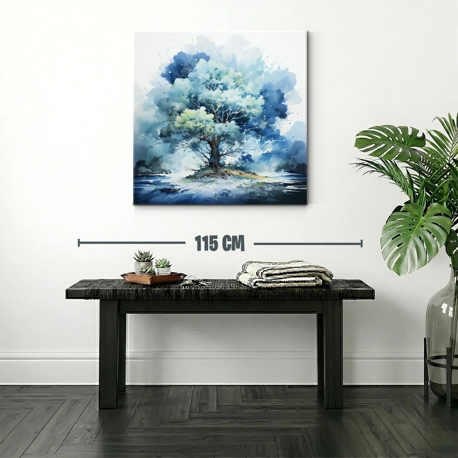 Árbol azul en isla flotante con fondo abstracto — miniatura 2