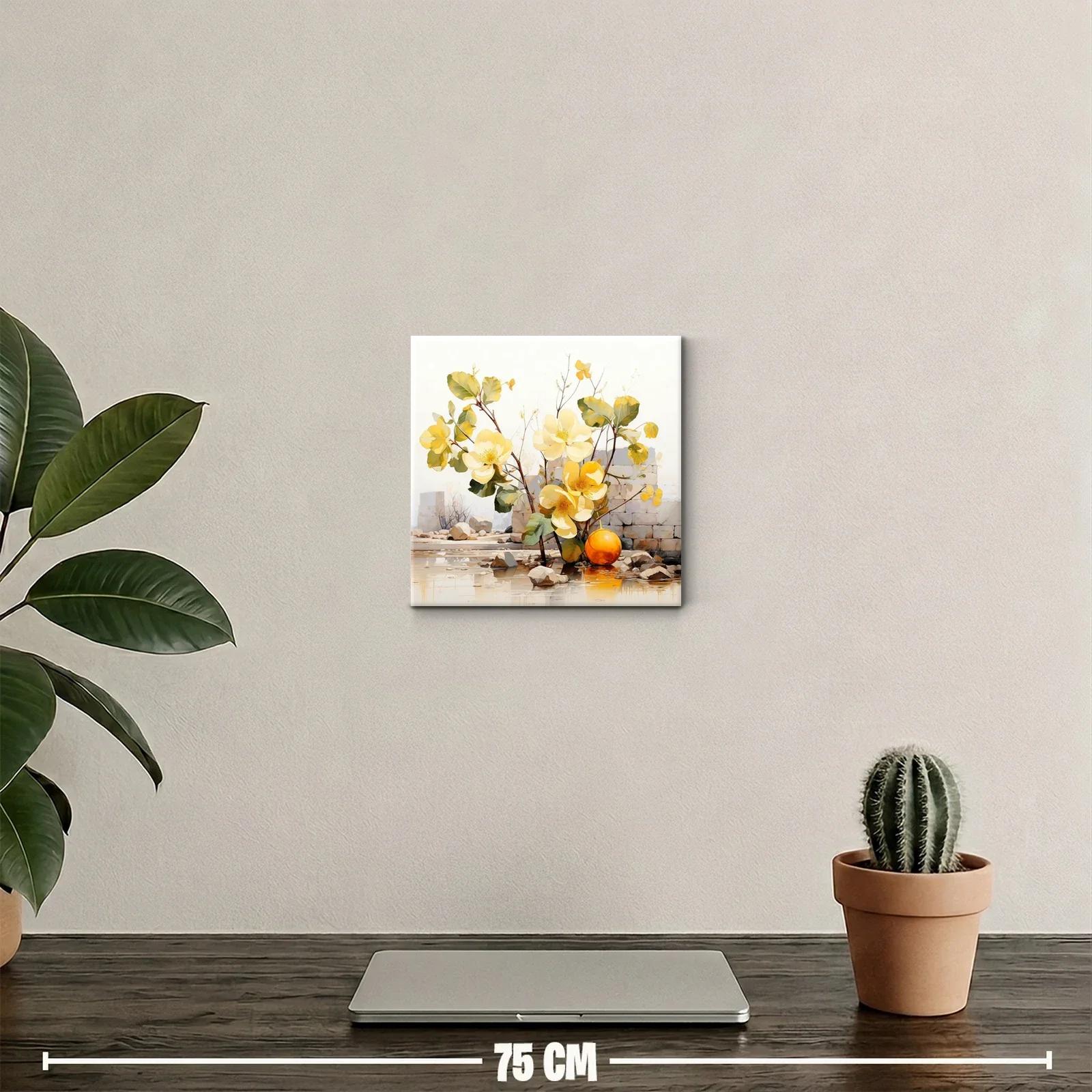 Cuadro decorativo de flores amarillas con fondo de ruinas — miniatura 2