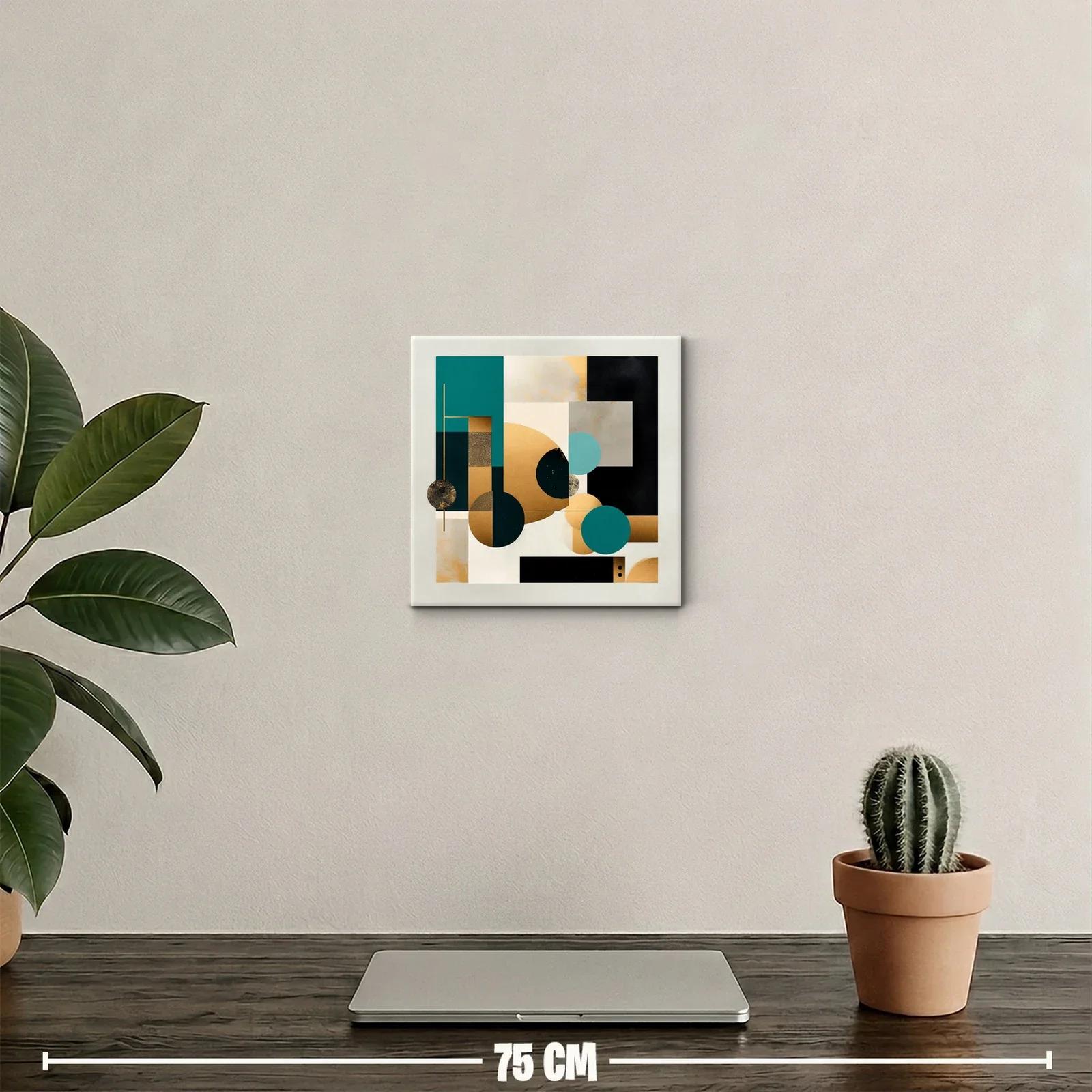 Composición abstracta con tonos dorados y azul profundo — miniatura 2