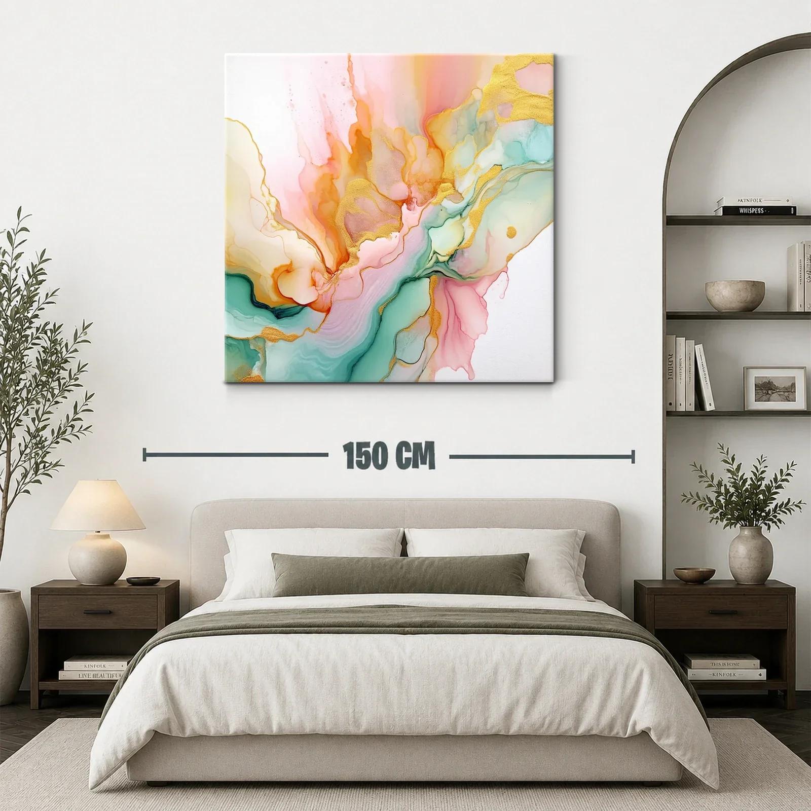 Cuadro Abstracto con Tonos Dorados y Pasteles Suaves — miniatura 3
