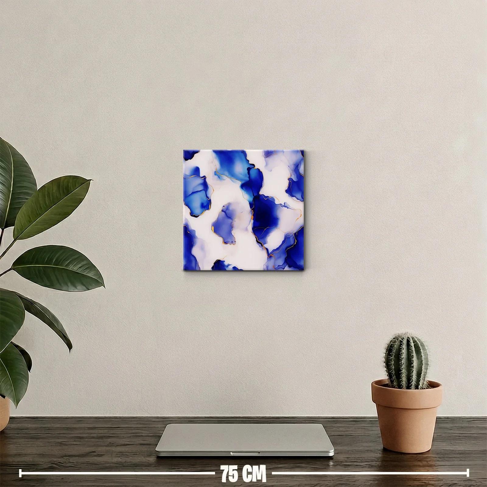Cuadro decorativo con formas abstractas en tonos azules y dorados — miniatura 2