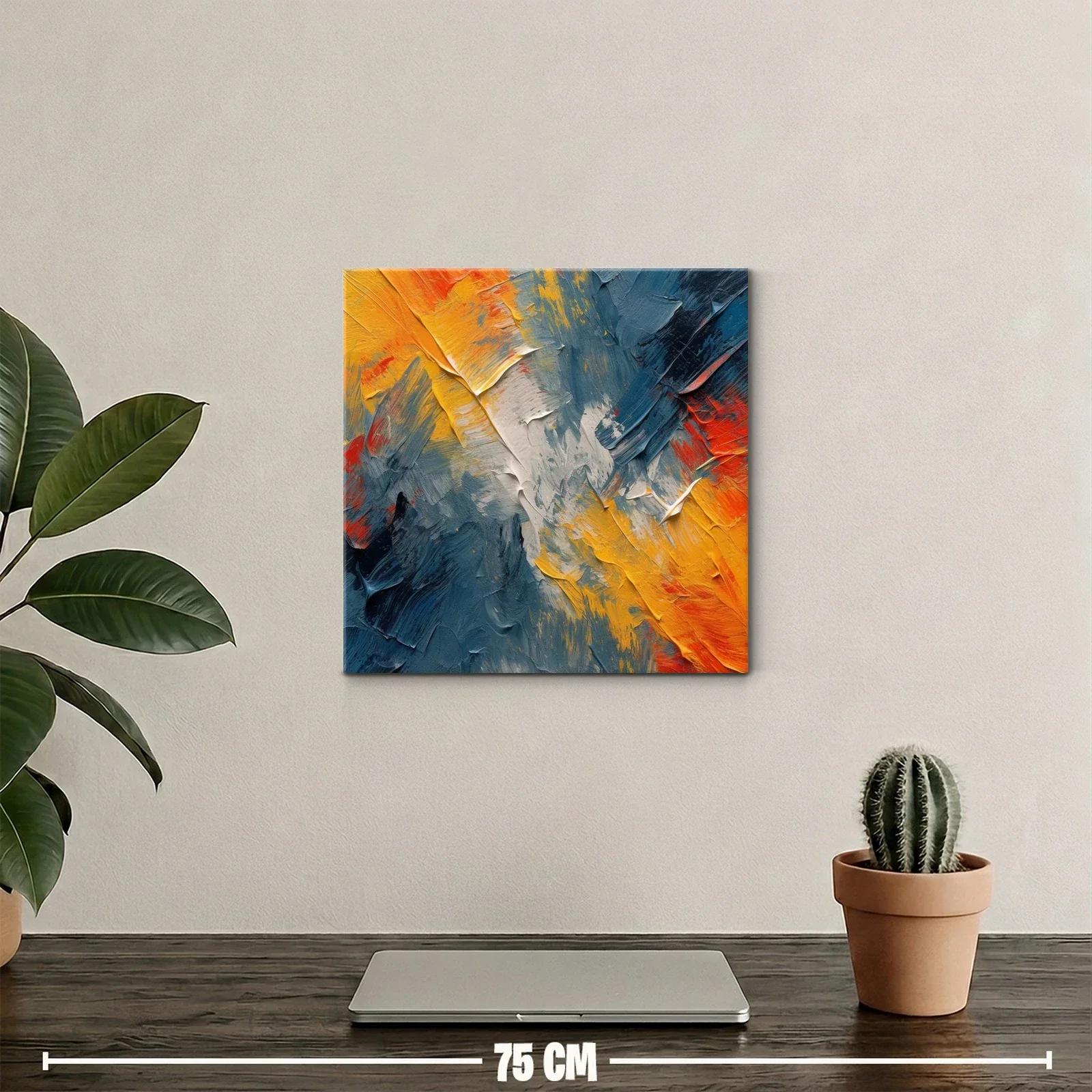 Cuadro abstracto con textura en tonos cálidos y fríos contrastantes — miniatura 2
