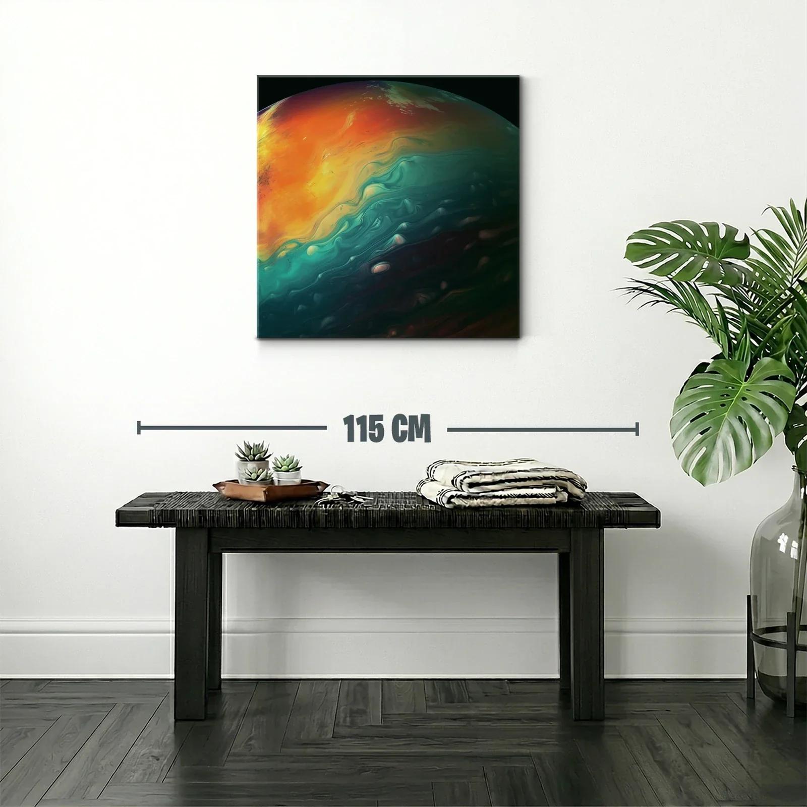 Cuadro abstracto tonos cálidos y fríos en armonía fluida — miniatura 2