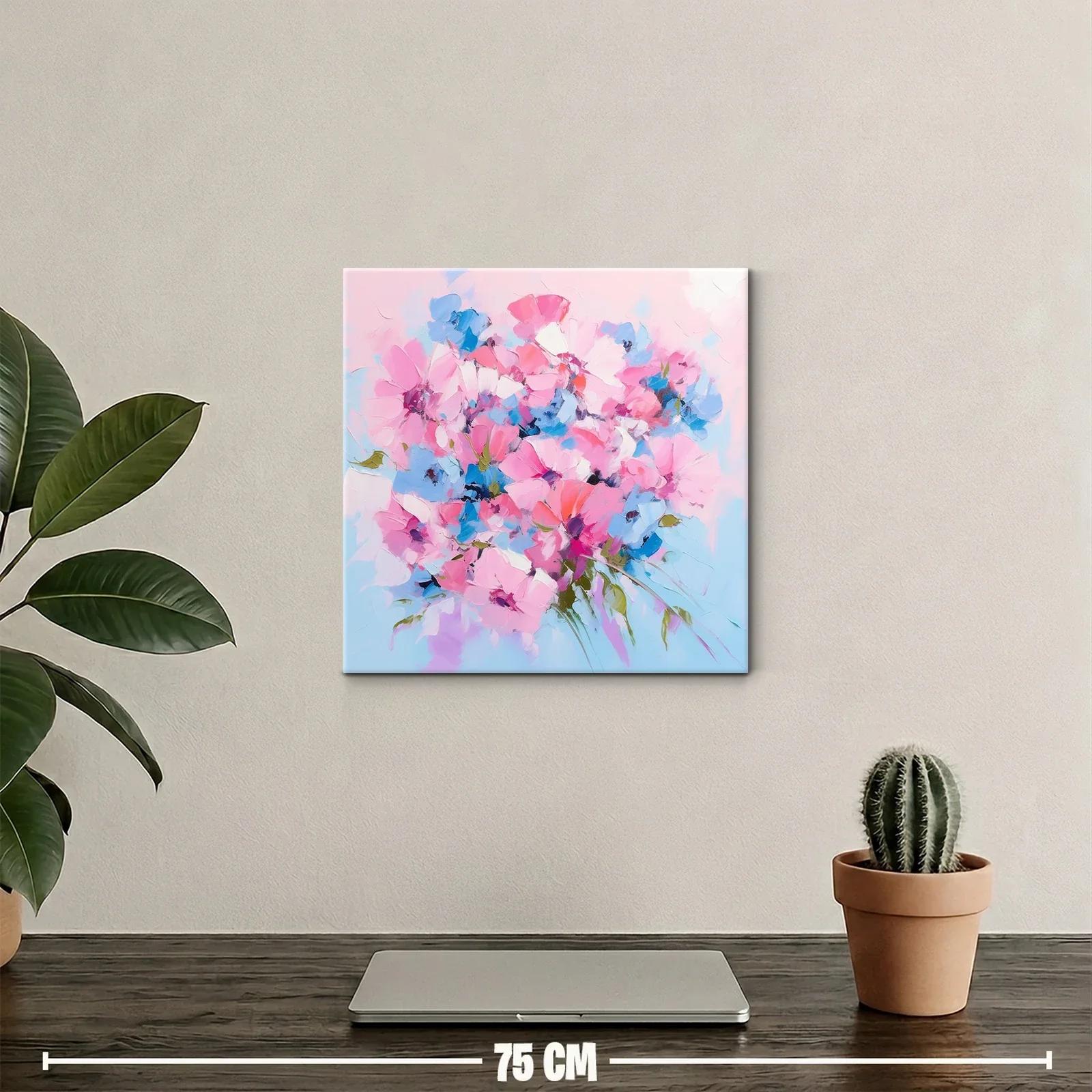 Cuadro floral en tonos rosas y azules vibrantes — miniatura 2
