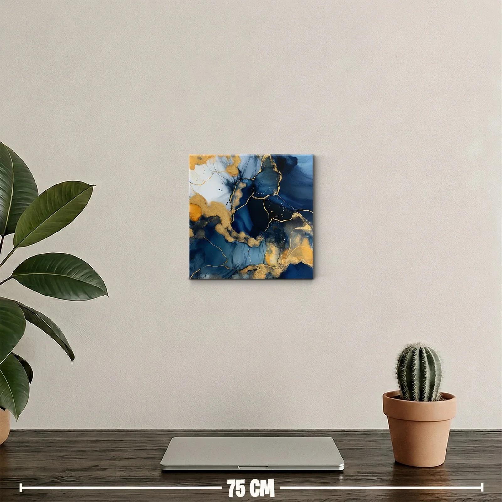 Arte abstracto en azul y dorado con textura fluida y elegante — miniatura 2