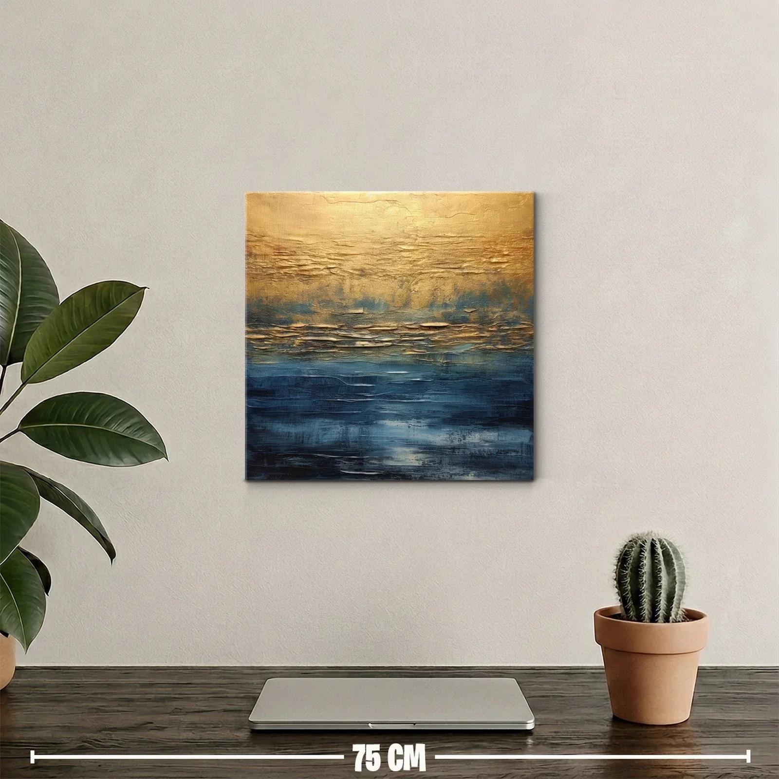 Cuadro abstracto con tonos dorados y azul profundo — miniatura 2
