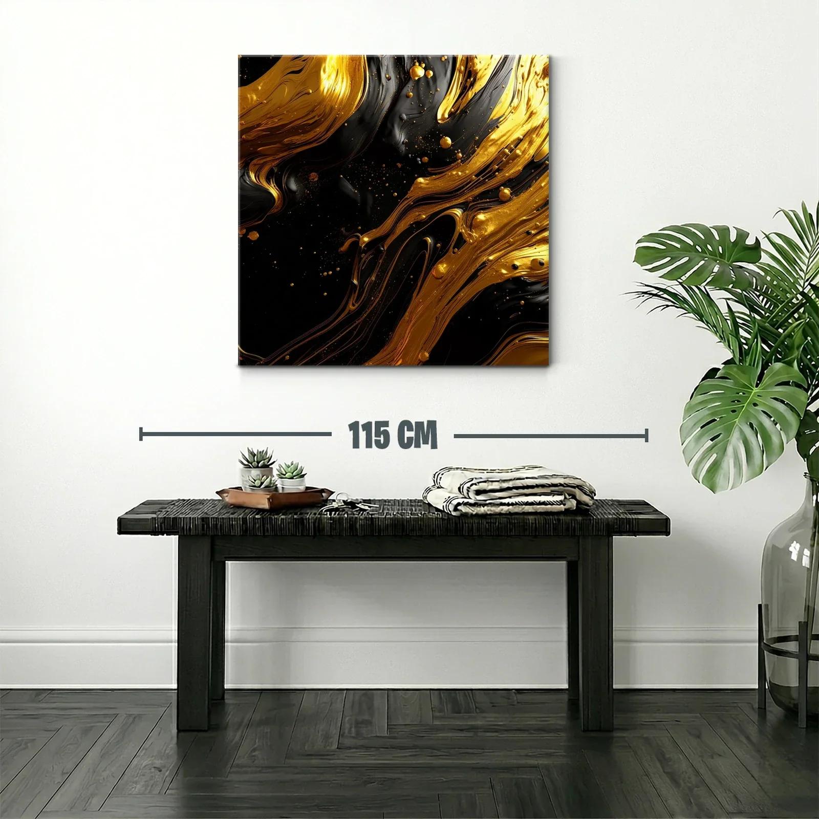 Composición abstracta en dorado y negro con textura fluida — miniatura 2