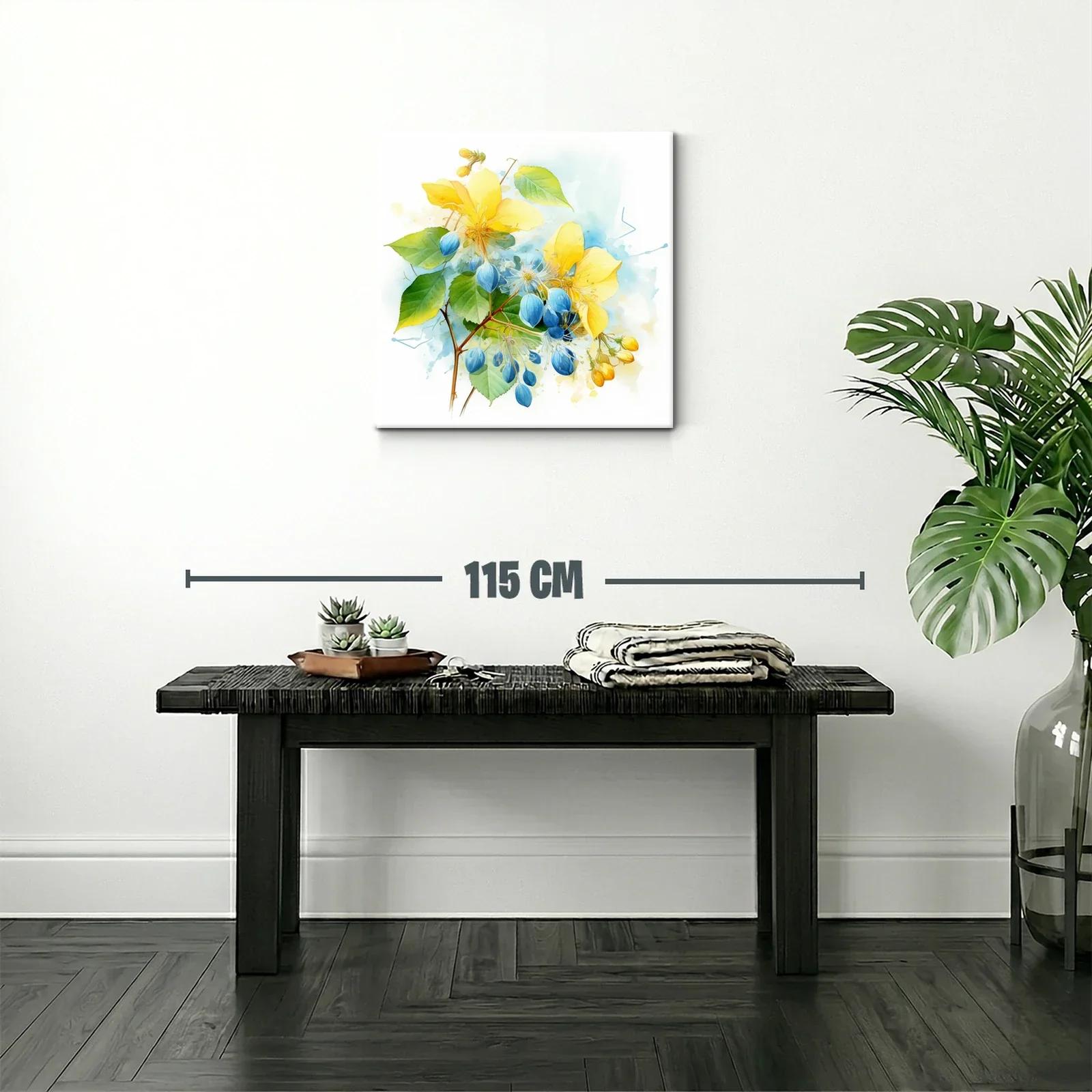 Cuadro floral en tonos vibrantes azul y amarillo — miniatura 2