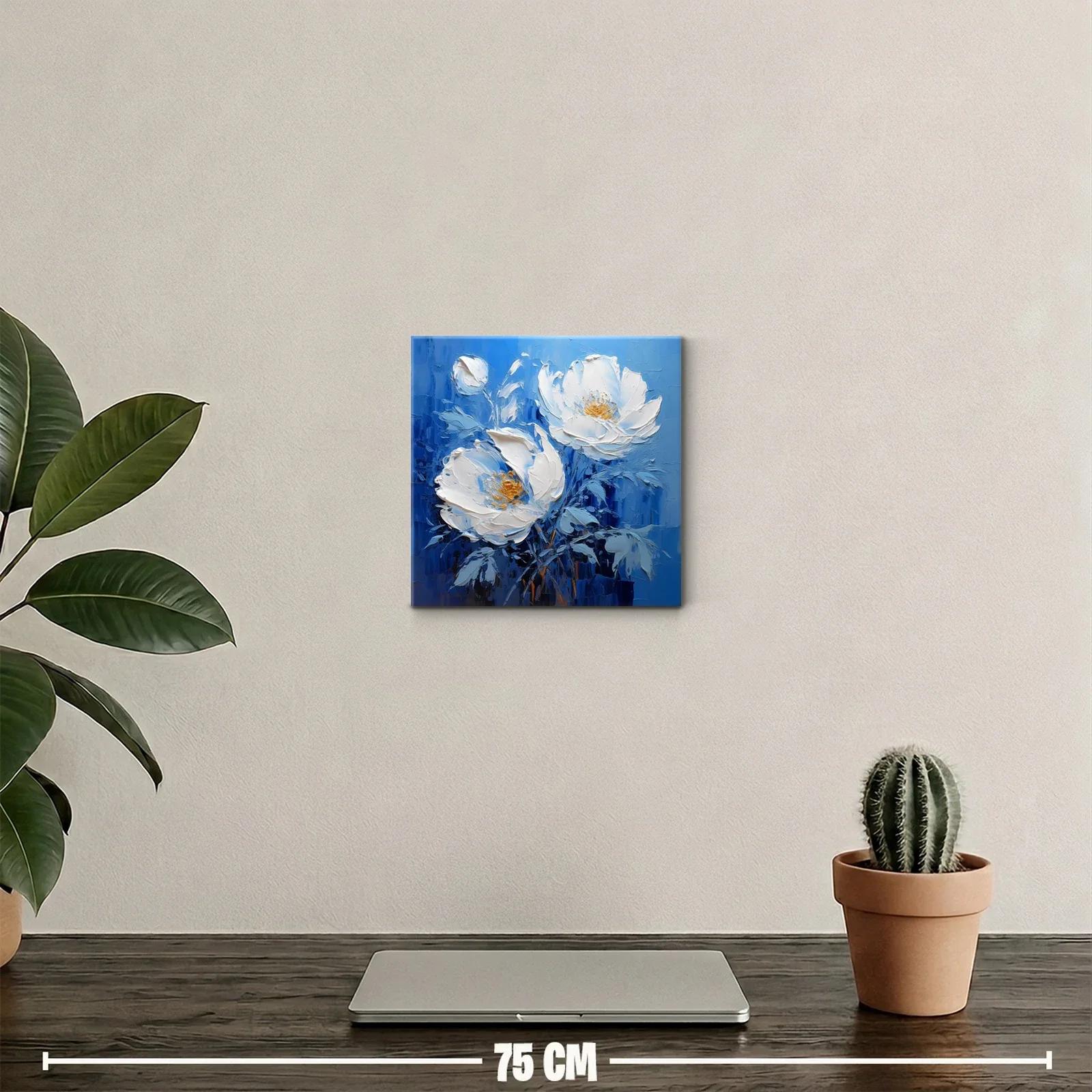 Cuadro con flores blancas sobre fondo azul intenso — miniatura 2