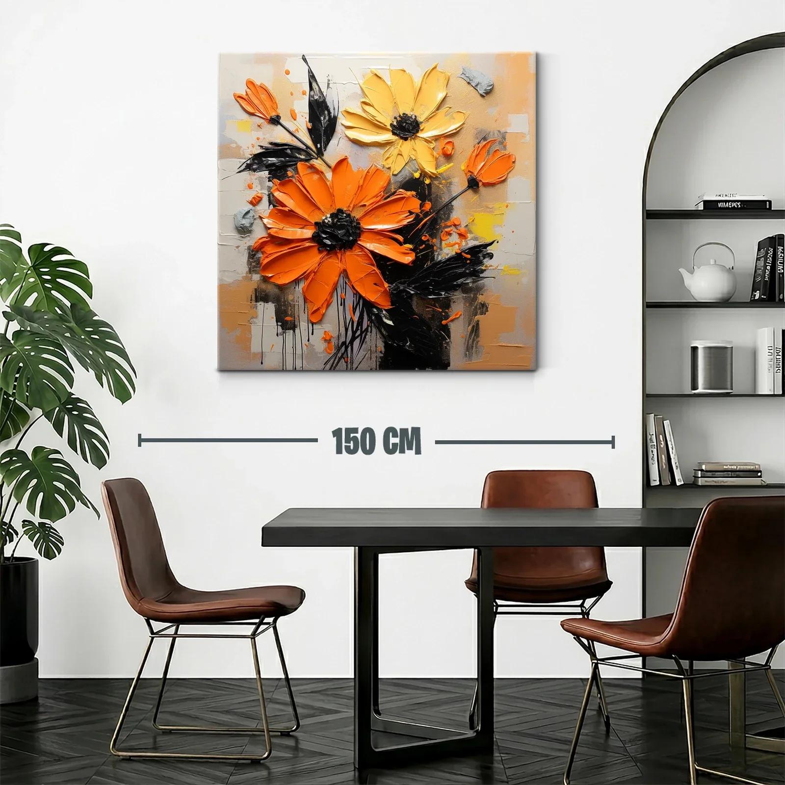 Cuadro floral en relieve con vibrantes tonos anaranjados y amarillos — miniatura 2
