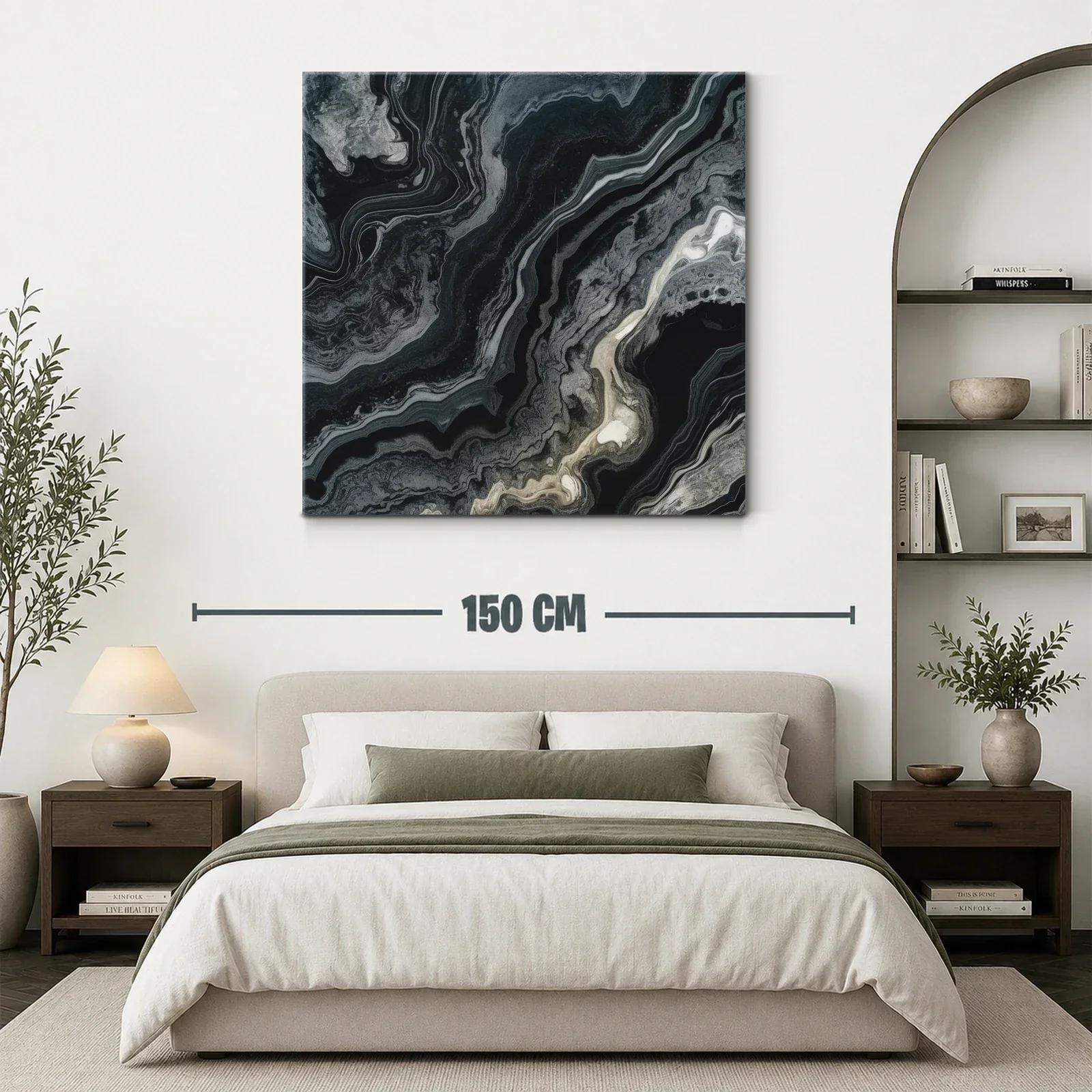 Cuadro abstracto en tonos grises y negros con toques beige — miniatura 3