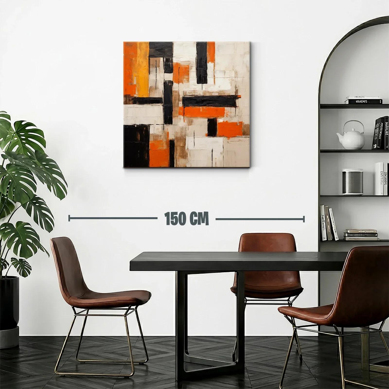 Cuadro abstracto con bloques en naranja negro y beige — miniatura 2