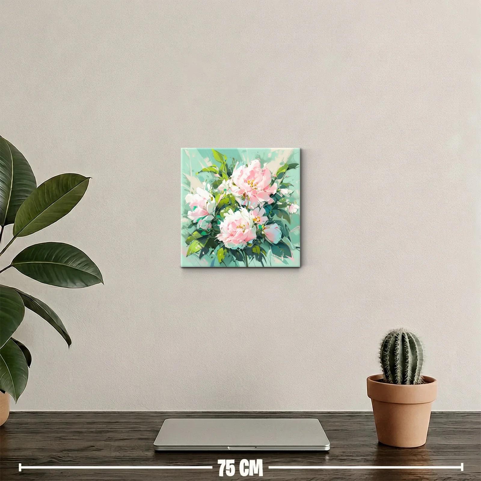 Cuadro floral con flores rosas y hojas verdes frescas — miniatura 2