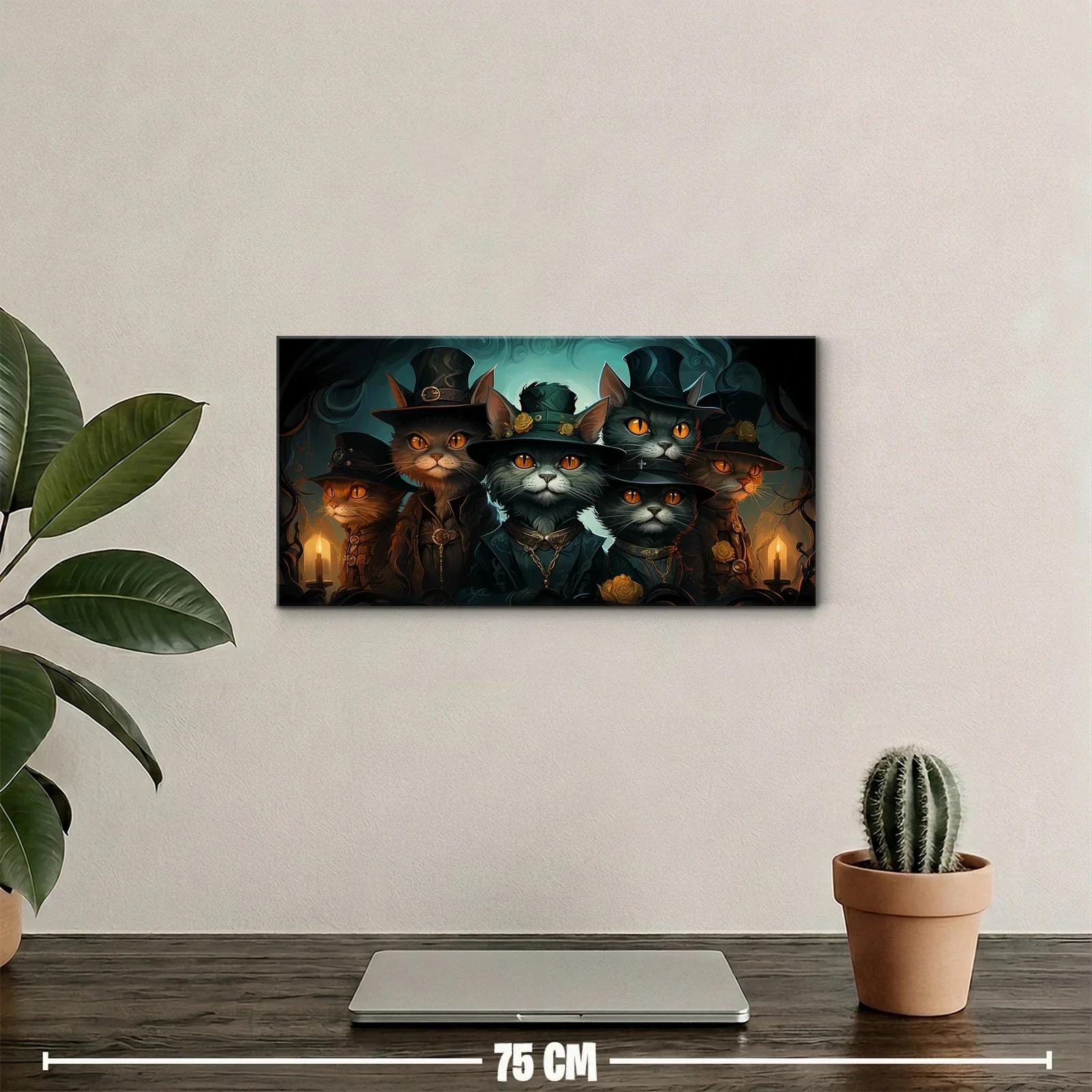 Cuadro grupo de gatos negros con sombreros de bruja — miniatura 2