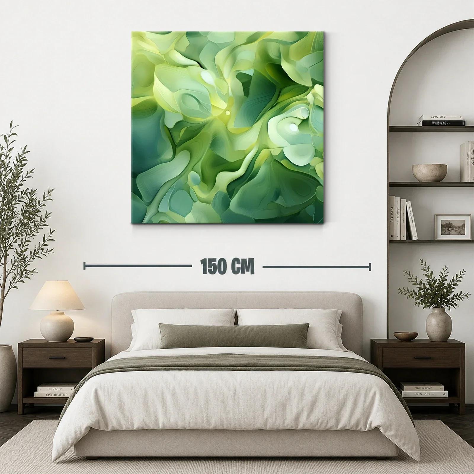 Cuadro abstracto en tonos verdes con formas fluidas — miniatura 3