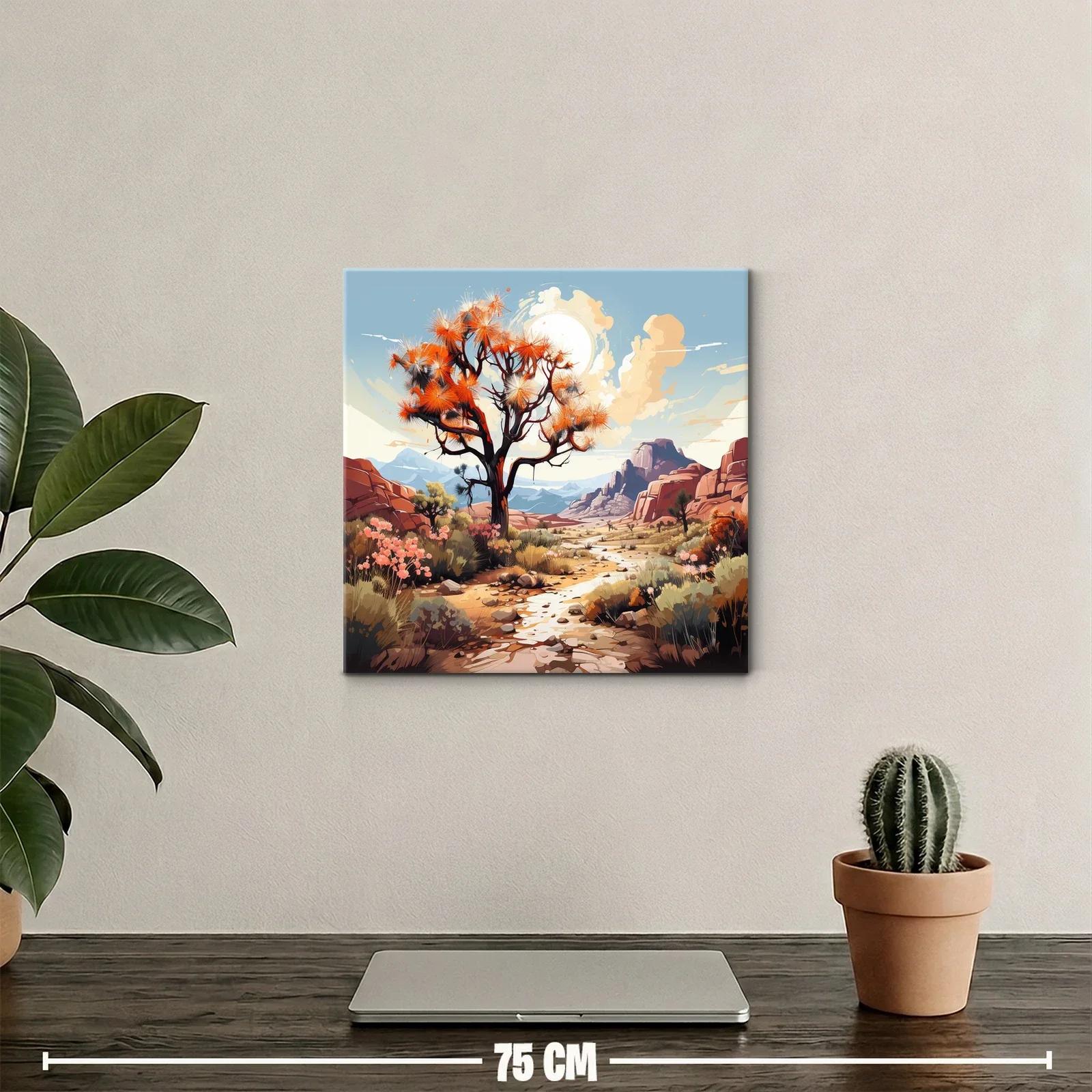 Paisaje desértico con árbol y flora en tonos cálidos — miniatura 2