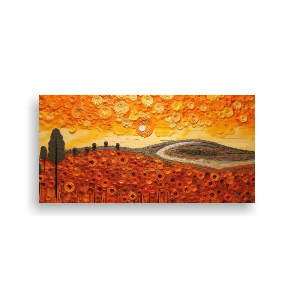 Cuadro paisaje de colinas con camino sinuoso y cielo texturizado — imagen principal