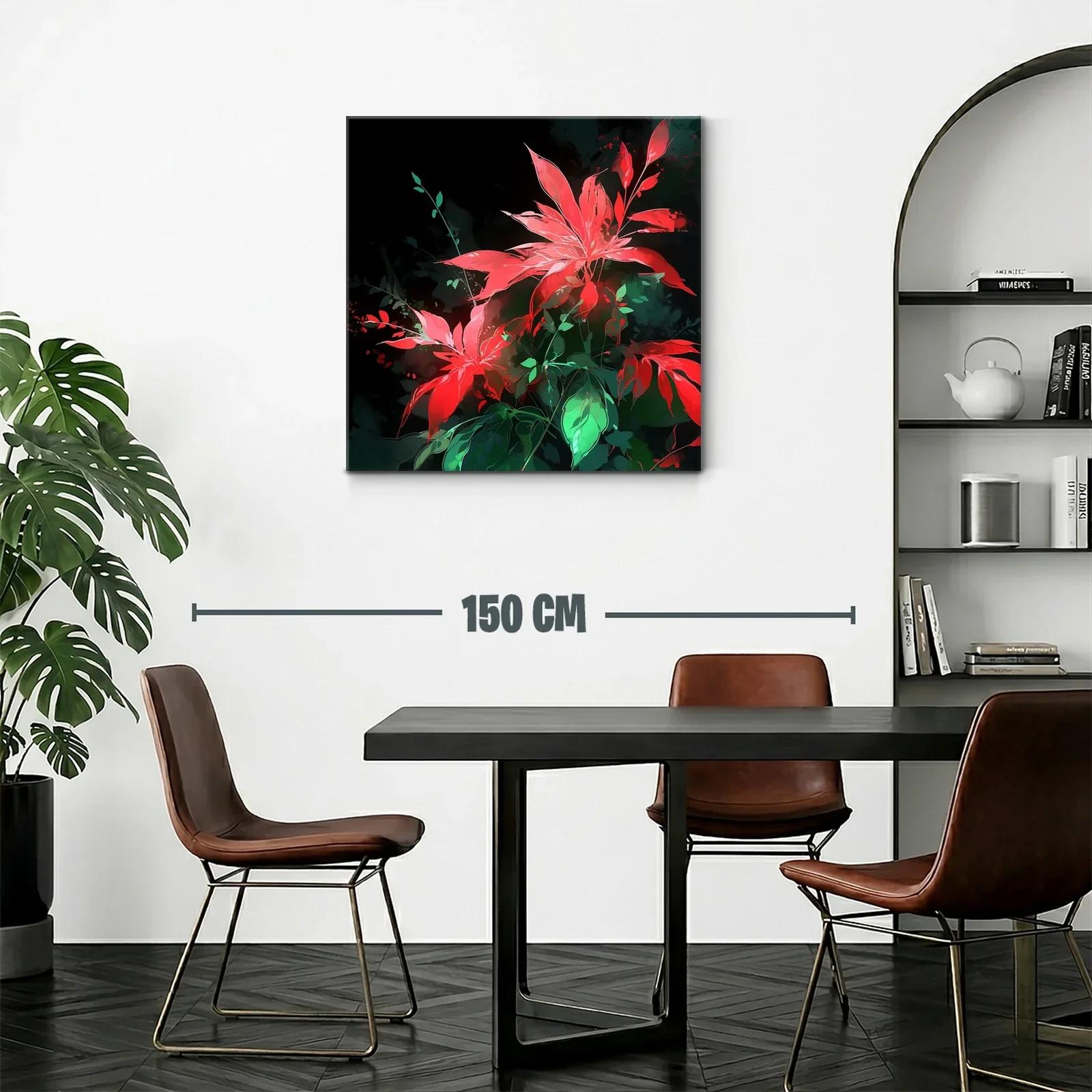 Vibrantes flores rojas con hojas verdes sobre fondo oscuro — miniatura 2