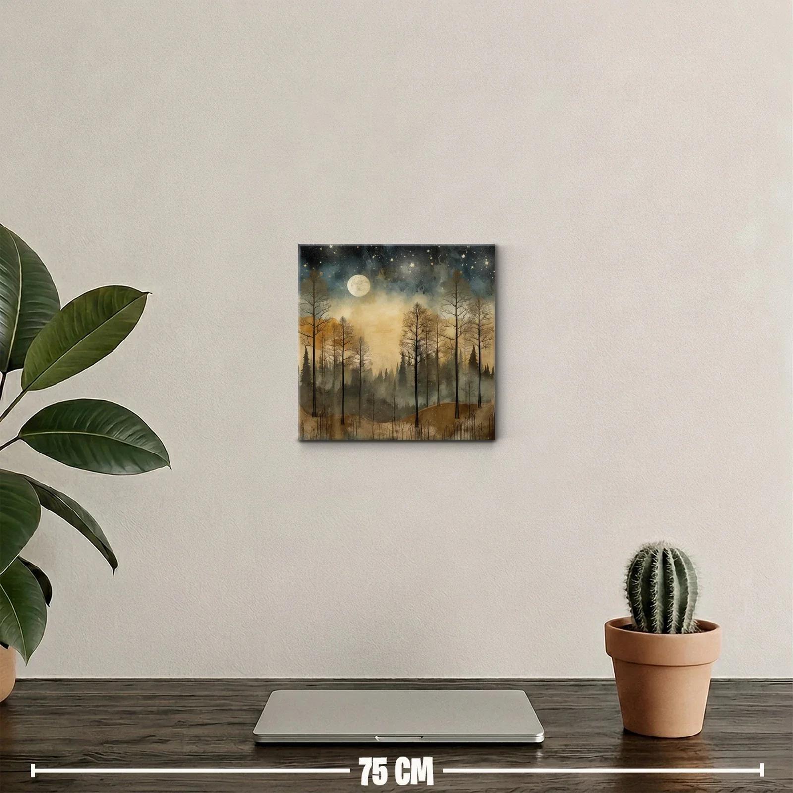 Bosque al claro de luna con cielo estrellado y neblina — miniatura 2