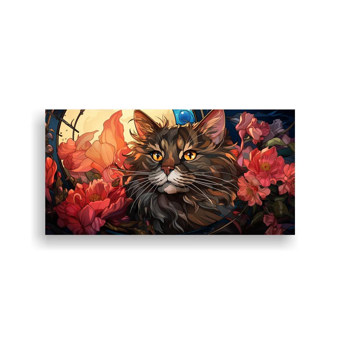 Cuadro gato de pelo largo atigrado entre flores — imagen principal