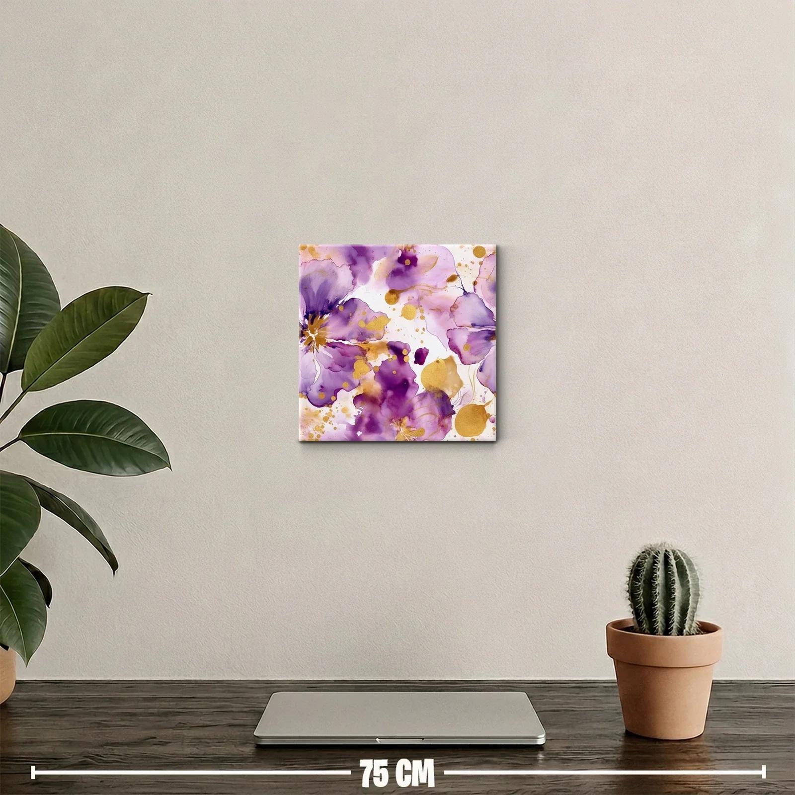 Cuadro decorativo floral con tonos morados y dorados — miniatura 2