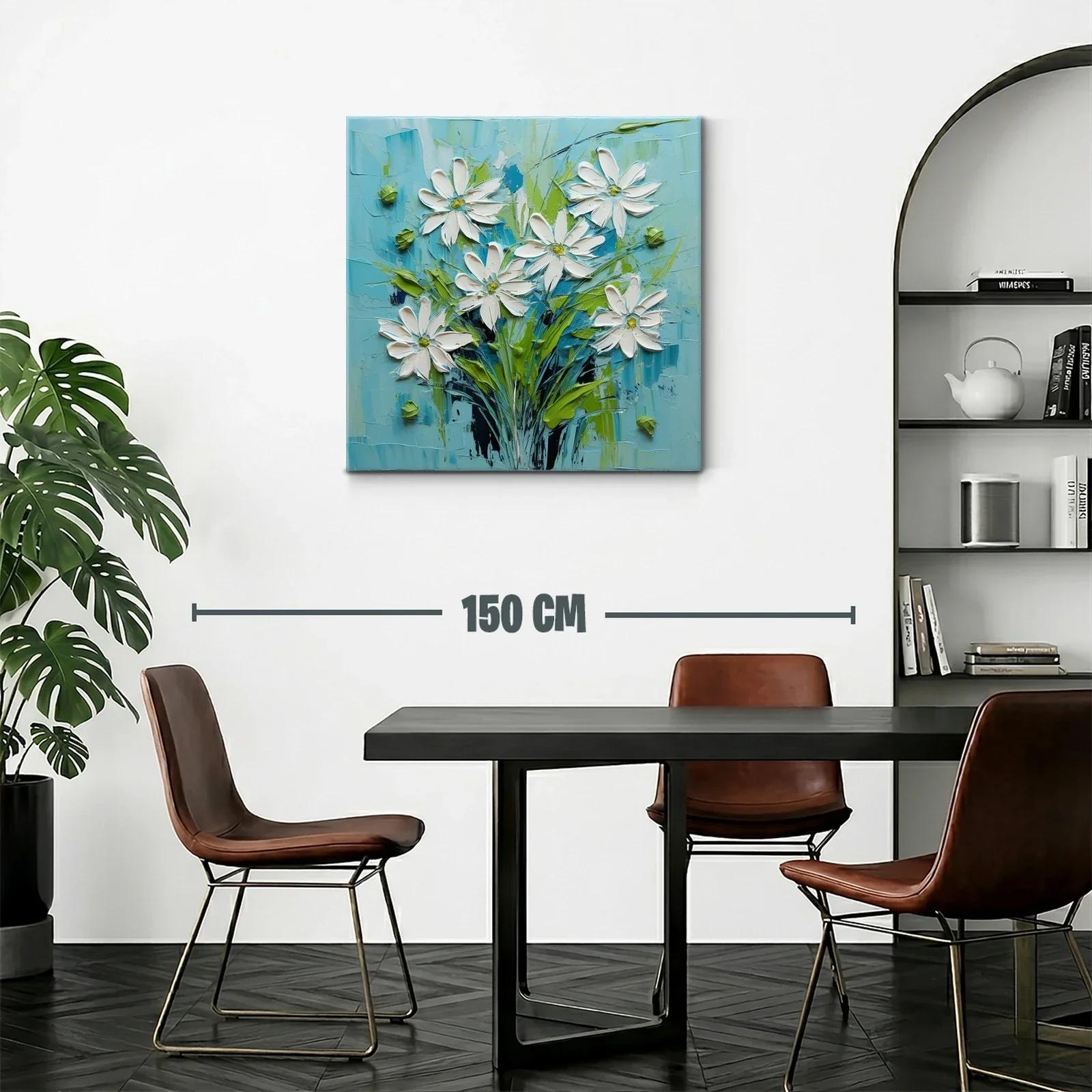 Cuadro floral con margaritas en tonos azul y verde — miniatura 2