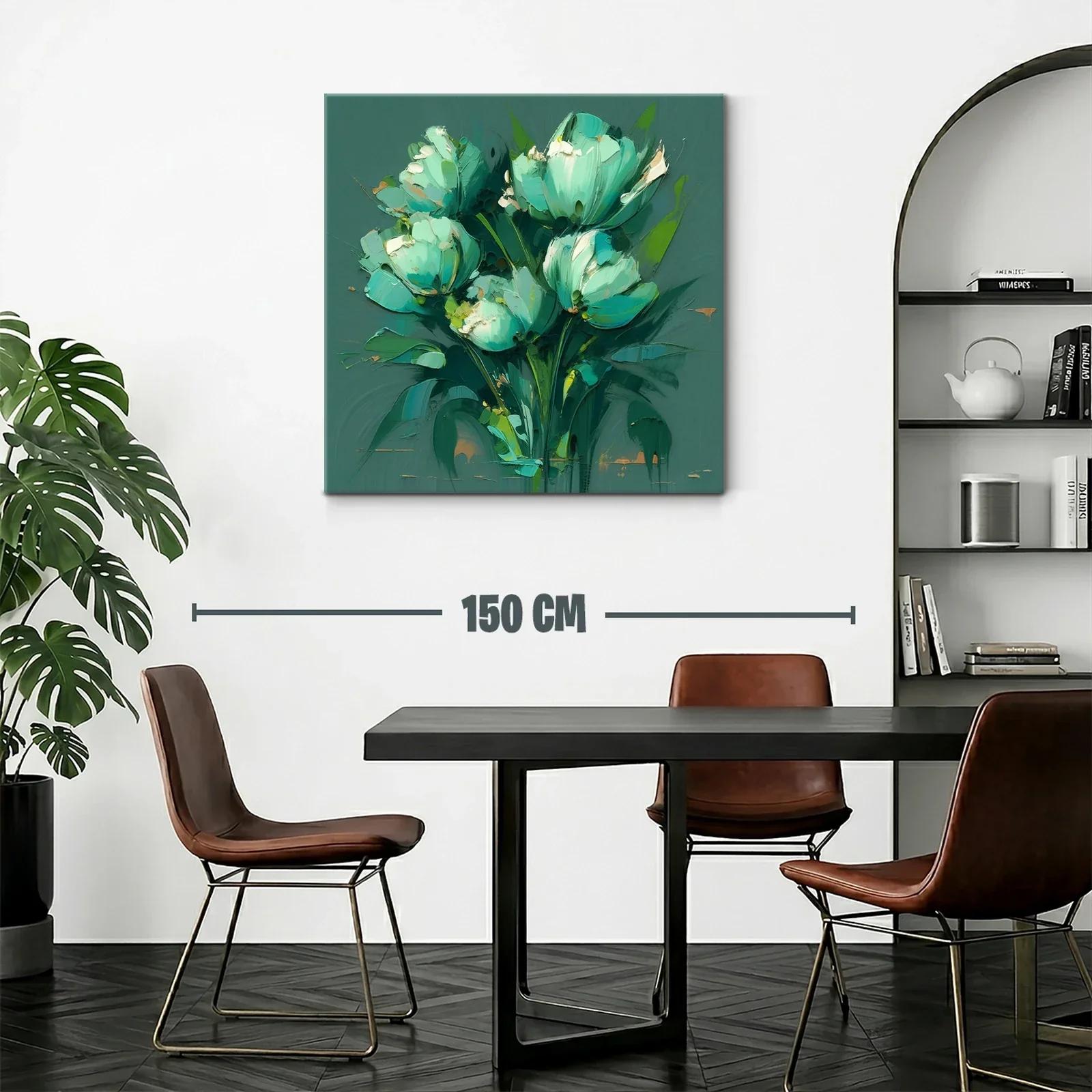 Cuadro moderno de flores en tonos verdes y azules — miniatura 2