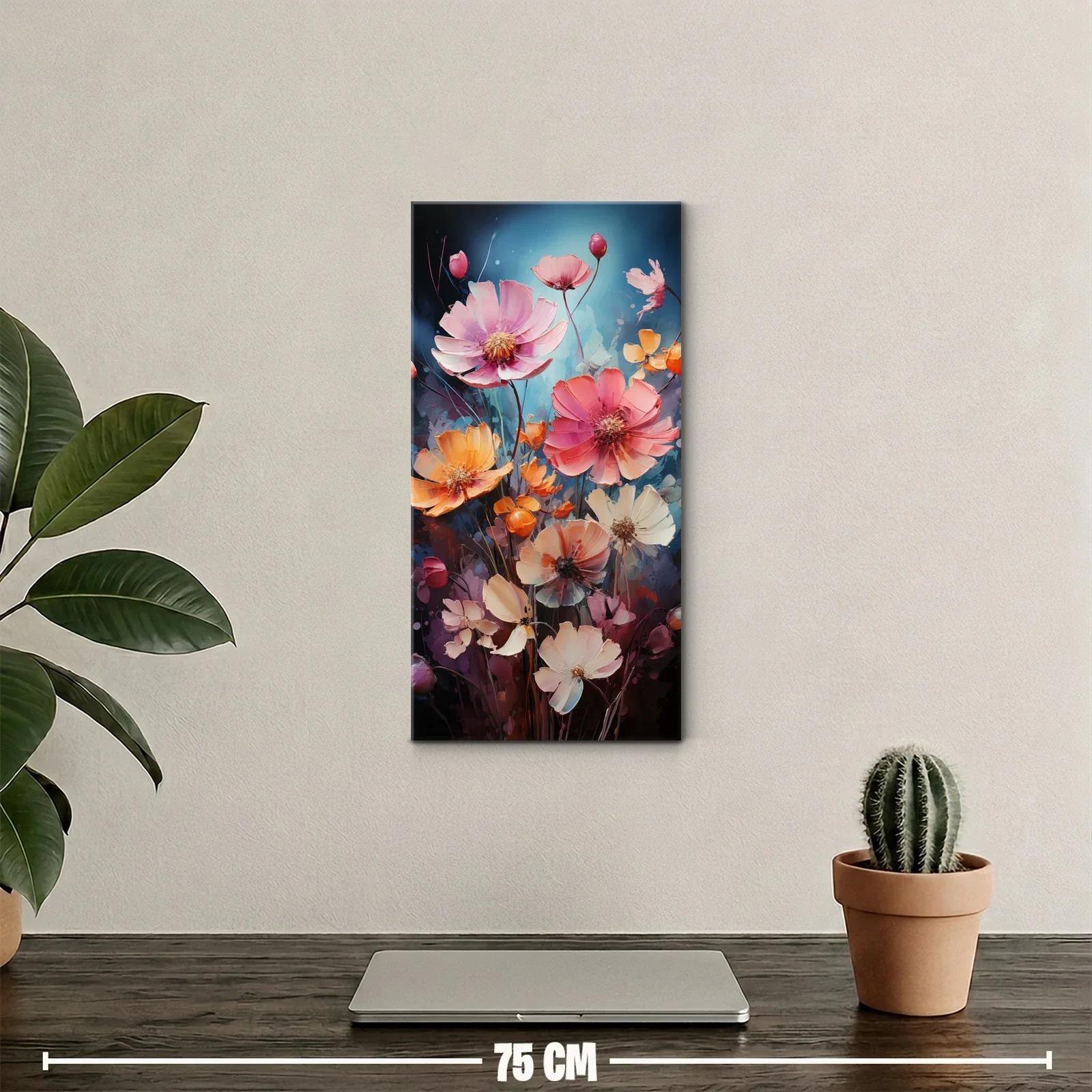 Cuadro cosmos rosadas con fondo oscuro brumoso — miniatura 2