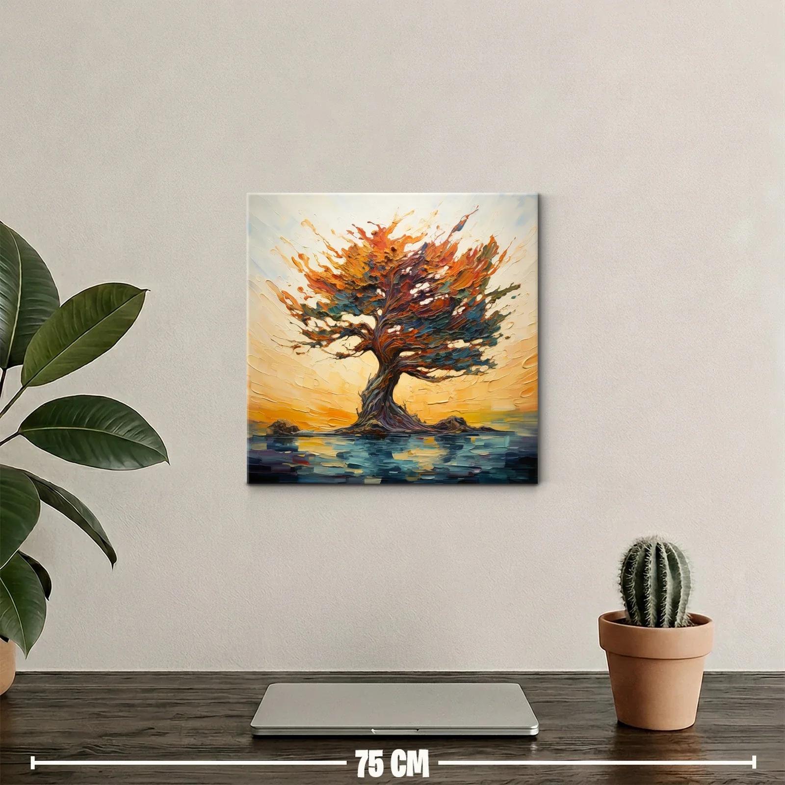 Árbol vibrante en paisaje de tonos cálidos y agua reflejada — miniatura 2