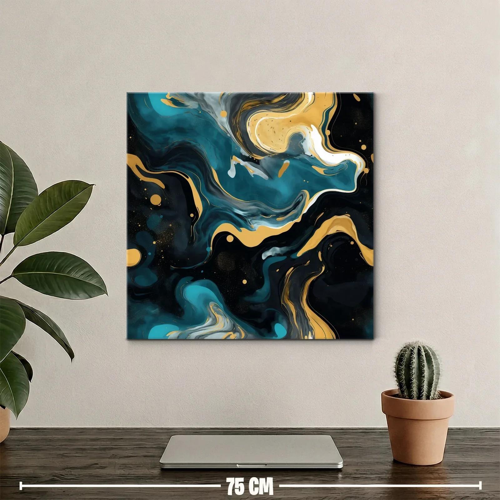 Cuadro abstracto con patrones fluidos y tonos dorados — miniatura 2