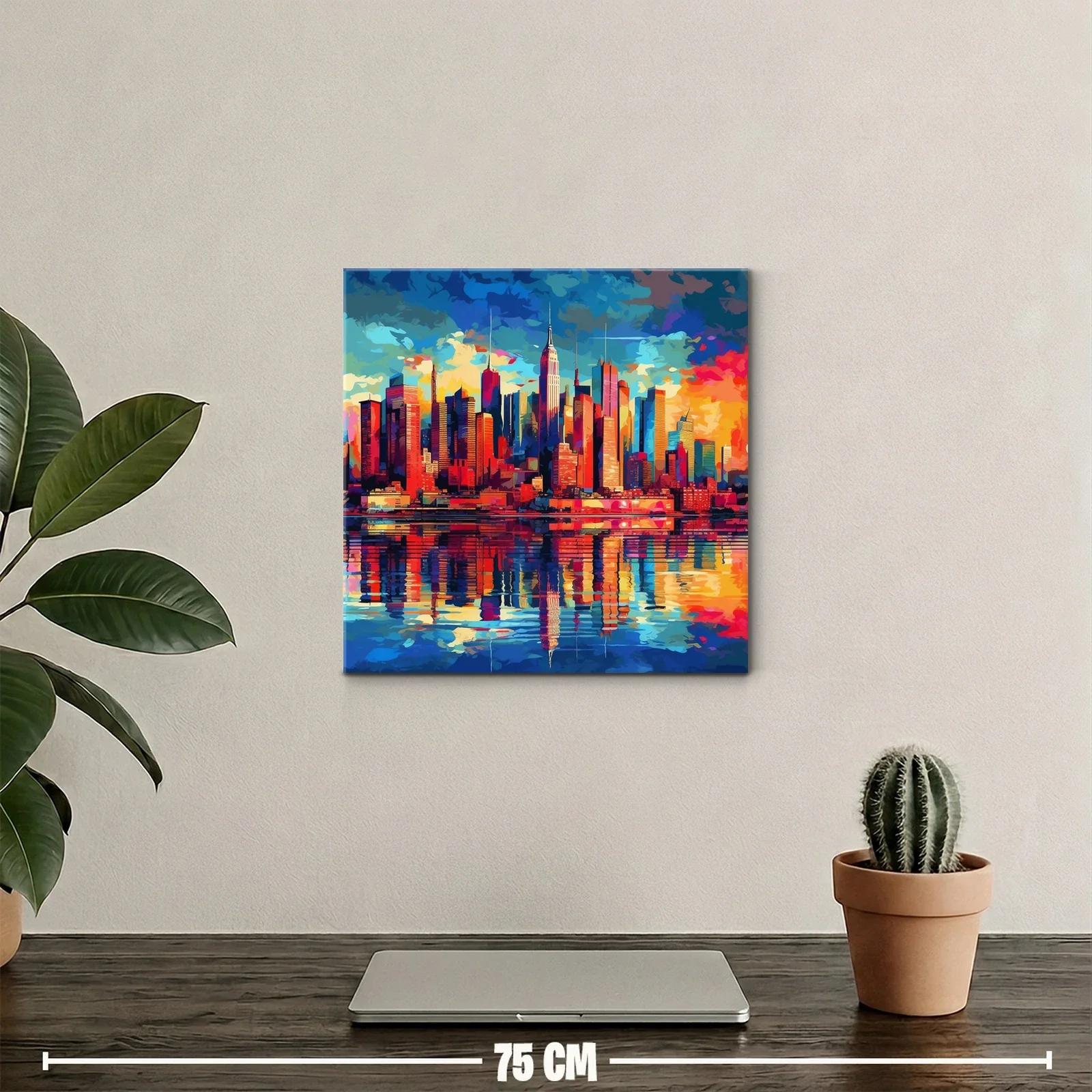 Ciudad vibrante con reflejos al atardecer en tonos intensos — miniatura 2