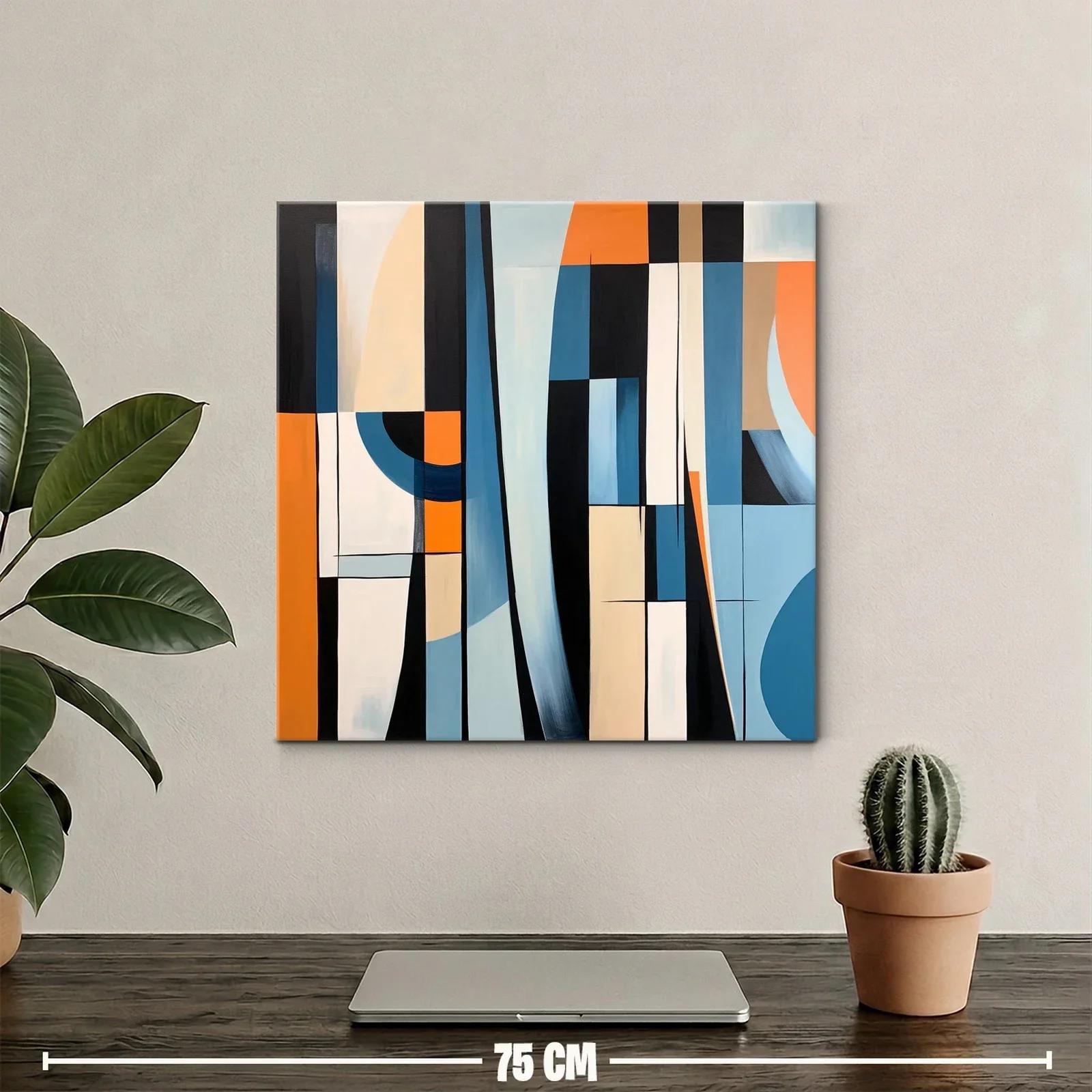 Cuadro abstracto con formas geométricas en tonos azul y naranja — miniatura 2