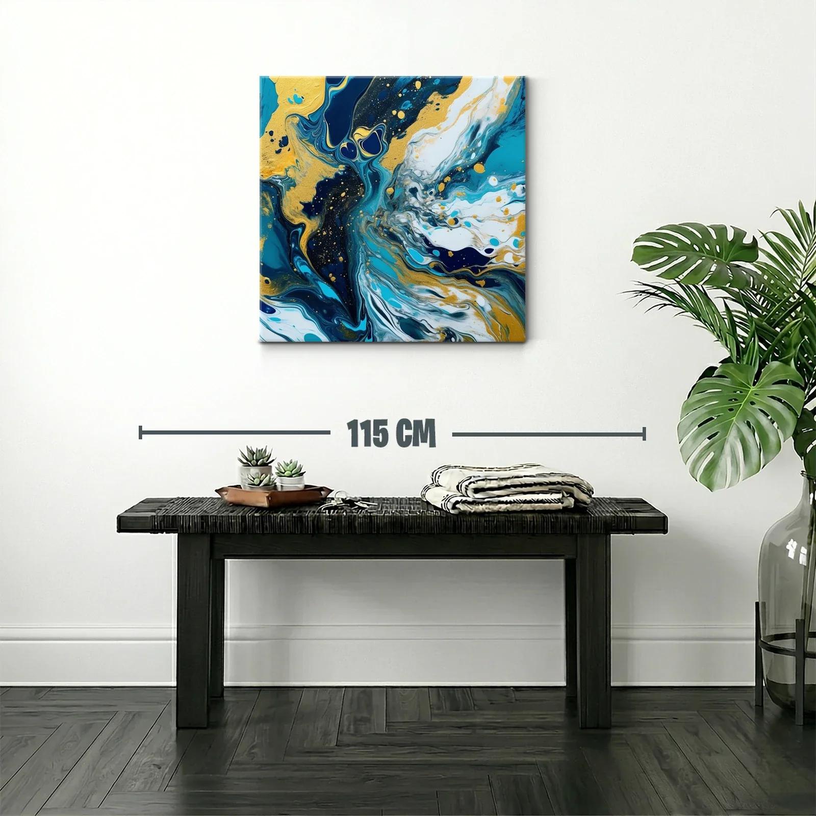 Cuadro abstracto con tonos dorados y azul profundo — miniatura 2