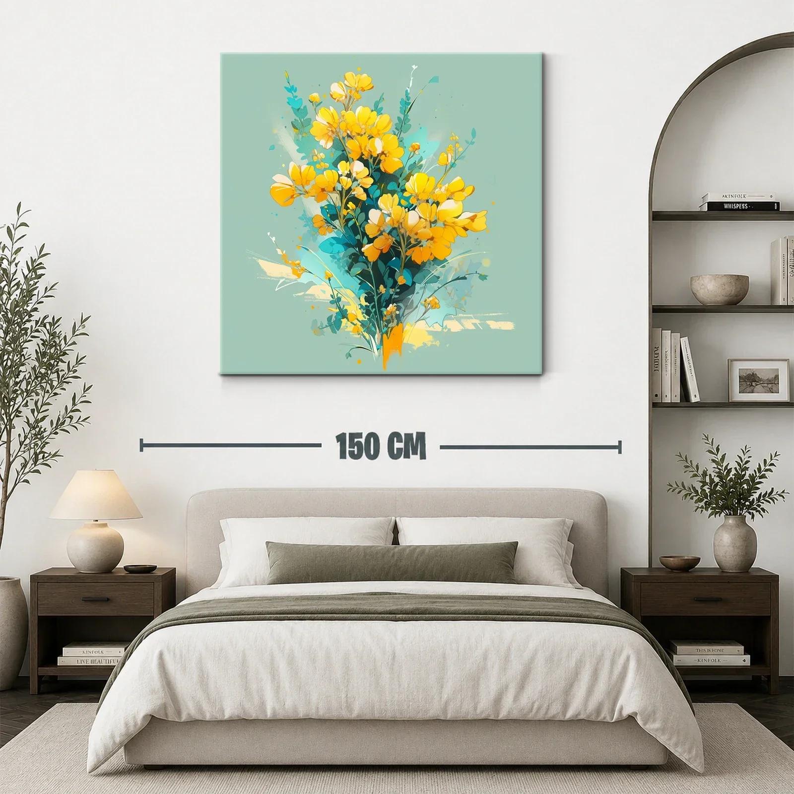 Cuadro floral vibrante con tonos amarillos y verdes — miniatura 3