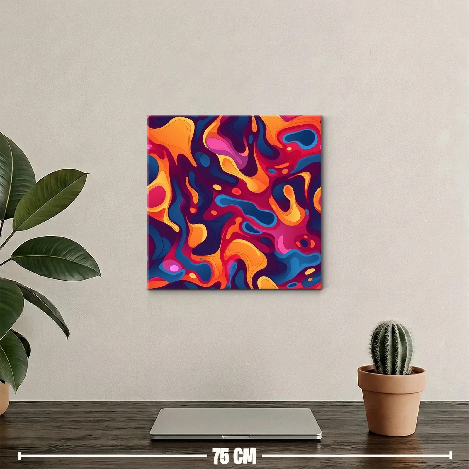 Cuadro abstracto con formas fluidas en tonos cálidos y fríos — miniatura 2